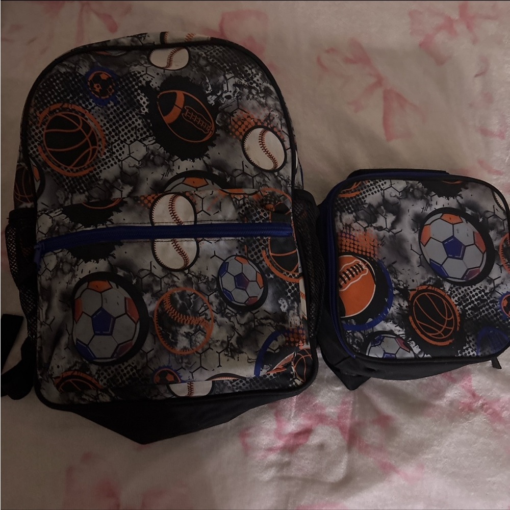 Place Sports Pattern Kids Backpack and Lunch Bag - Black and Blue